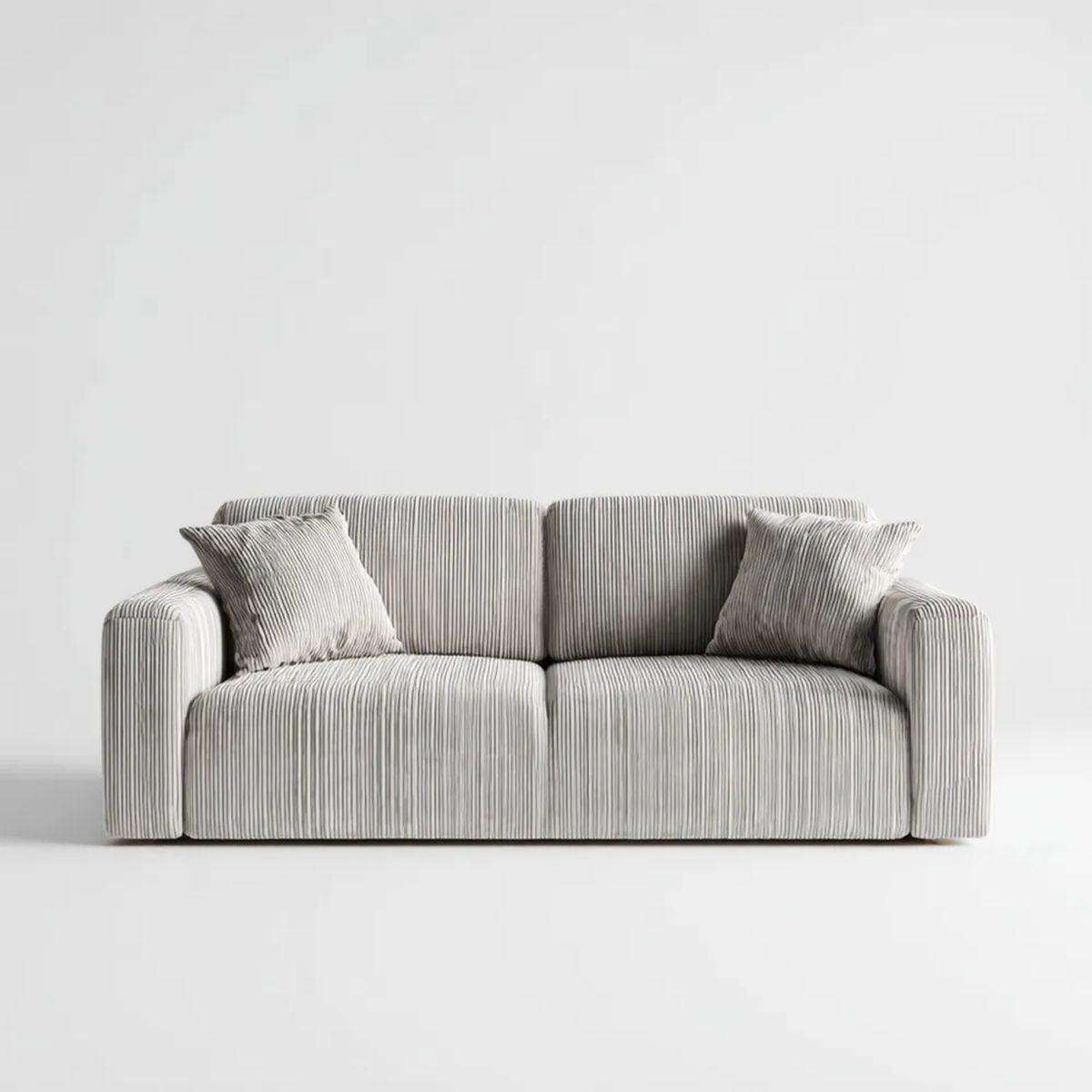 Sofa dwuosobowa jasnoszara z prążkowaną tapicerką poliestrową, 180 x 90 x 85 cm