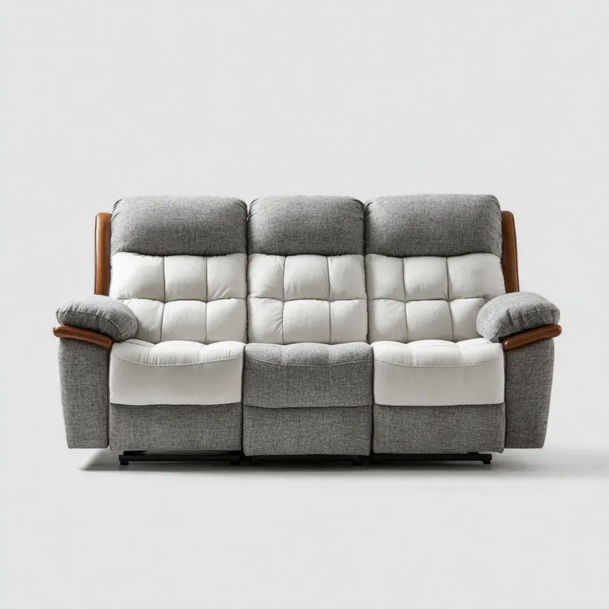 3-osobowa sofa relaksacyjna z funkcją rozkładania, szaro-biało-brązowa, tapicerka PU i poliestrowa, 220 × 95 × 102 cm