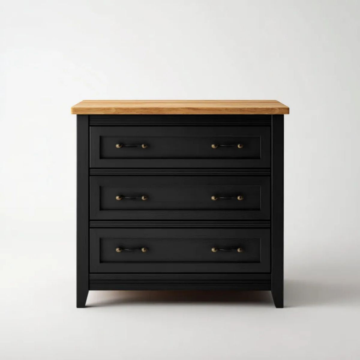 Komoda MDF z 3 szufladami, czarna z dębowym blatem, 90 × 45 × 90 cm