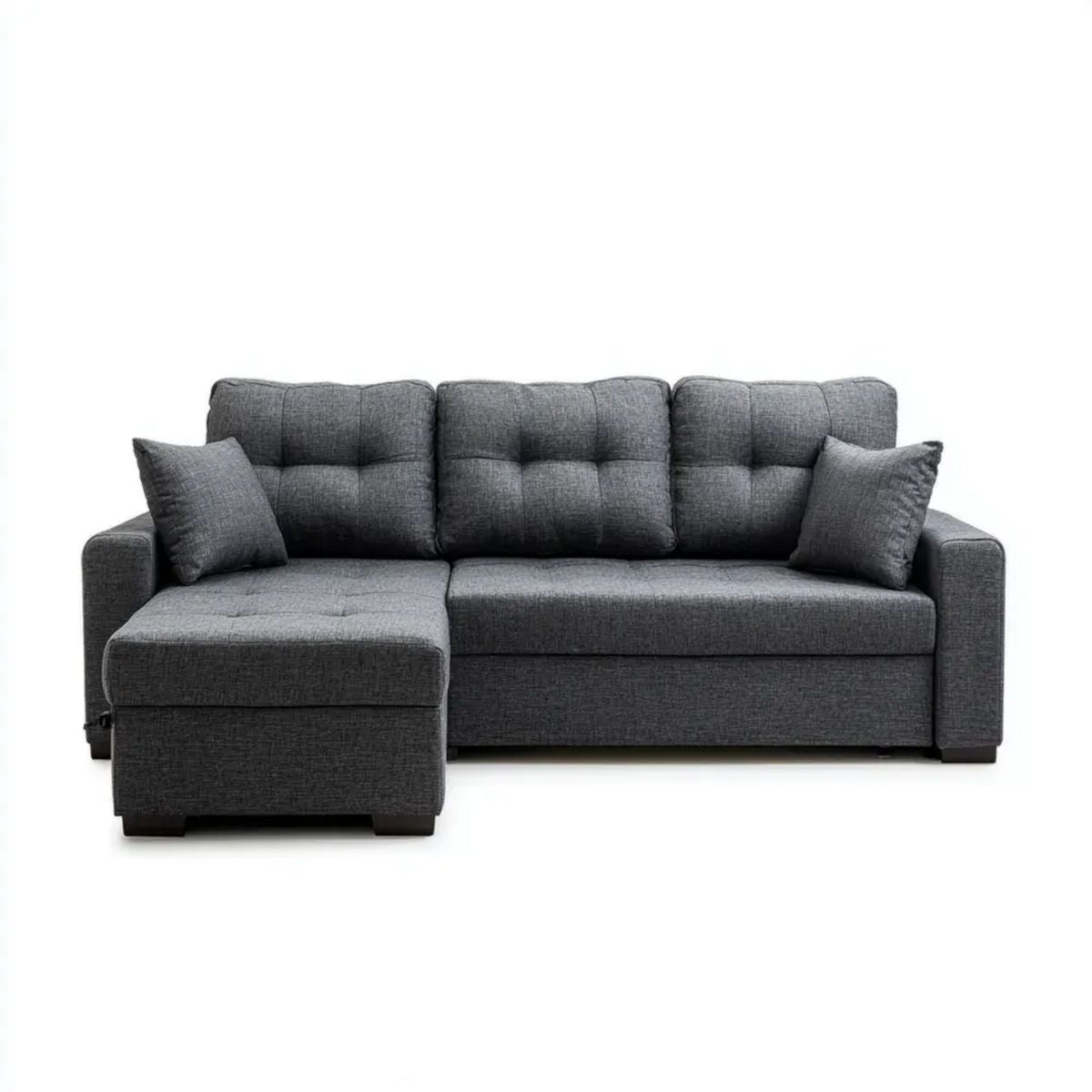 Grafitowa lewostronna sofa narożna z funkcją spania, tapicerowana tkaniną, 230 x 145 x 85 cm