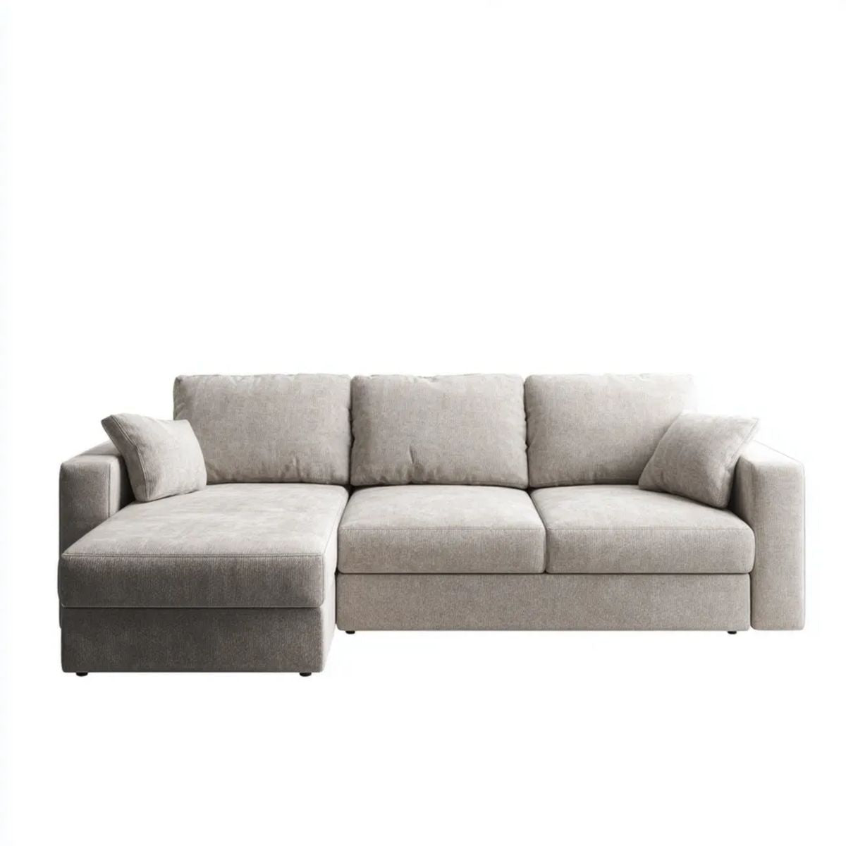 Jasnoszara sofa narożna tapicerowana z lewym szezlongiem, 240 x 150 x 85 cm