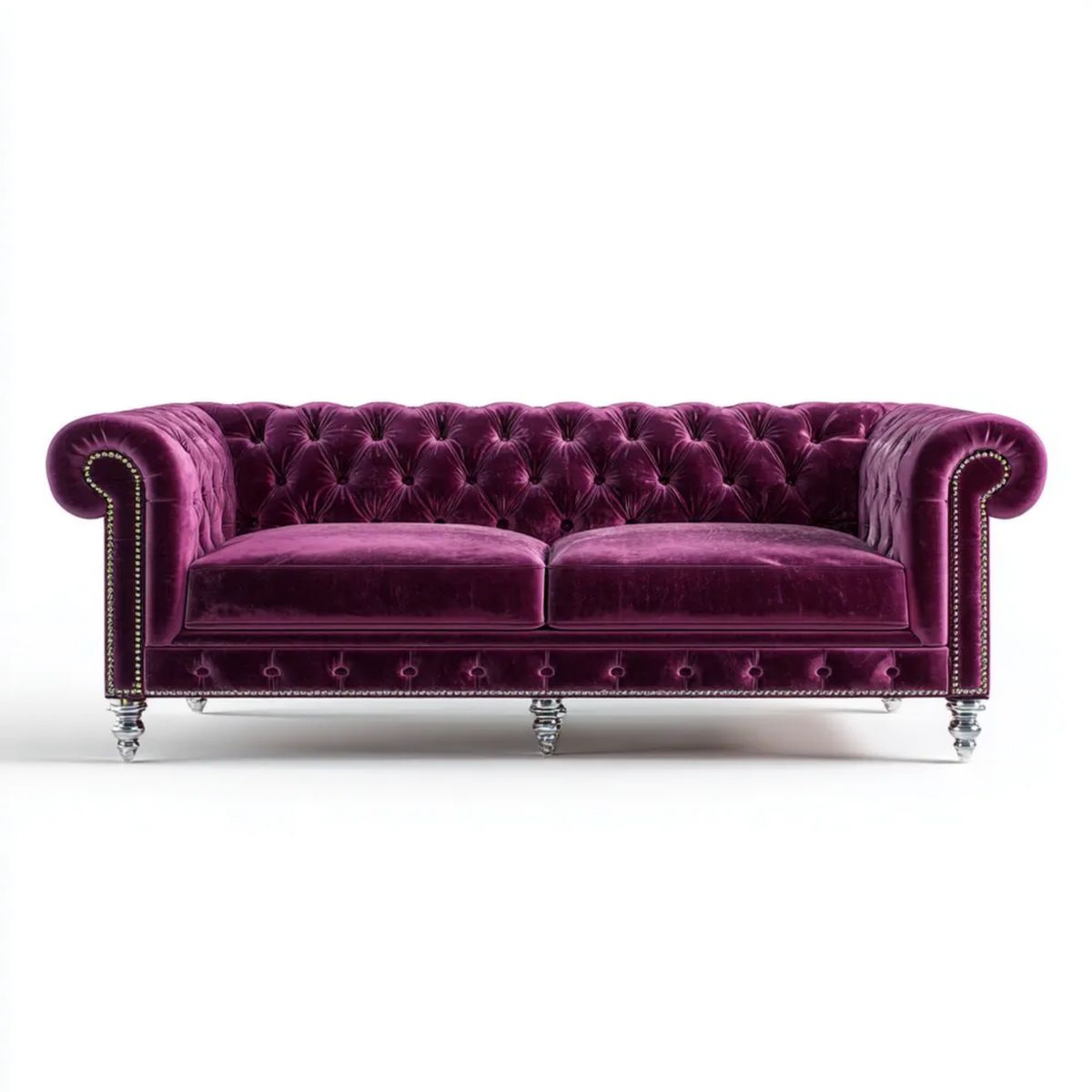 Trzyosobowa sofa Chesterfield z aksamitu fioletowa 225 x 95 x 75 cm