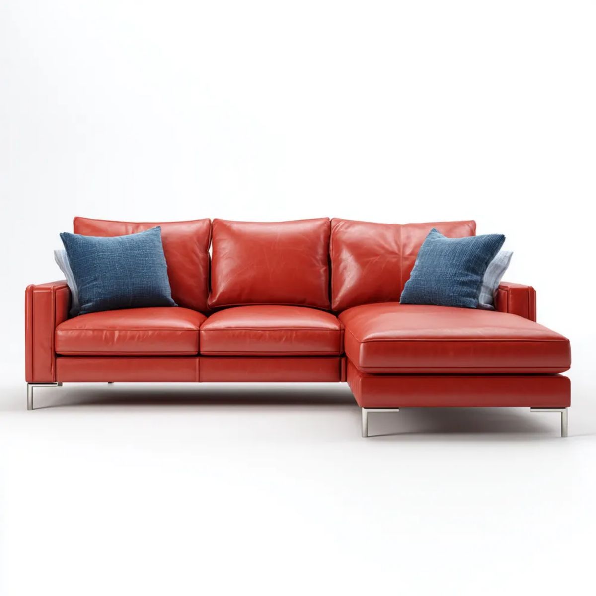 Czerwona sofa narożna z szezlongiem po prawej stronie, tapicerka PU, 280 x 165 x 85 cm