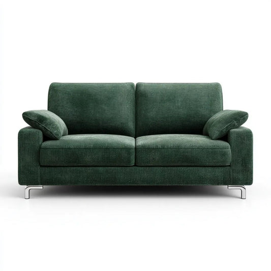 Dwuosobowa sofa z poliestrowego sztruksu, zielona, 160 x 85 x 85 cm