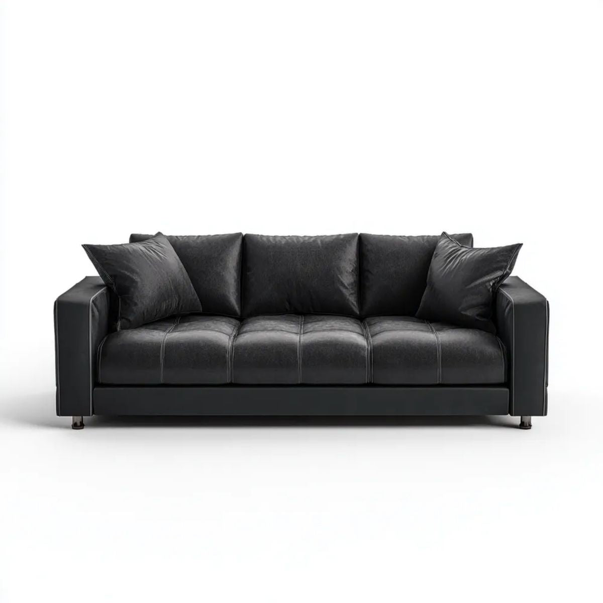 Trzyosobowa sofa z tapicerką PU, czarna, 220 × 92 × 86 cm, z 2 poduszkami
