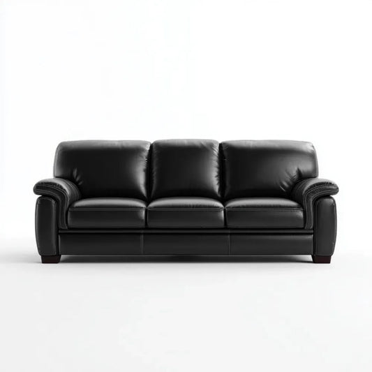 Trzyosobowa sofa czarna ze skóry syntetycznej, 205 × 90 × 90 cm