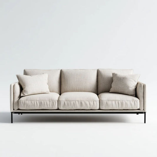 Trzyosobowa sofa kremowa z tapicerką z tkaniny i stalowymi nogami, 220 x 90 x 85 cm