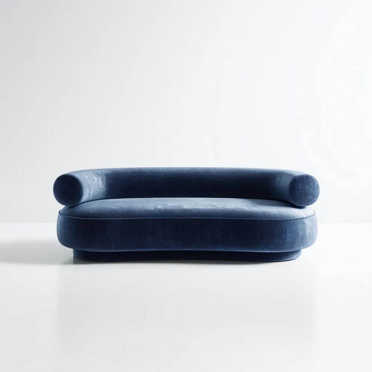 Granatowa dwuosobowa sofa z weluru poliestrowego, owalna, 180 x 90 x 70 cm