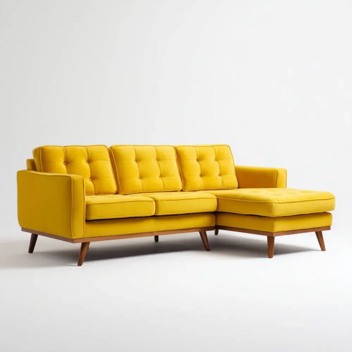 Prawostronna sofa narożna z szezlongiem, żółta, aksamit poliestrowy, 250 × 160 × 85 cm