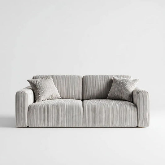 Sofa dwuosobowa jasnoszara z prążkowaną tapicerką poliestrową, 180 x 90 x 85 cm