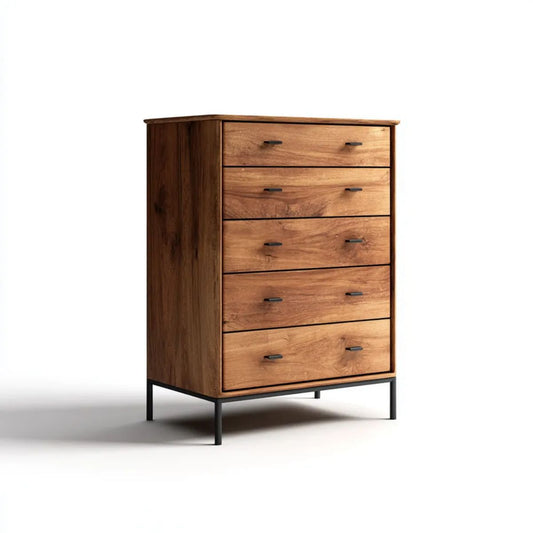 Brązowa komoda z 5 szufladami z MDF i stali, 80 × 40 × 110 cm