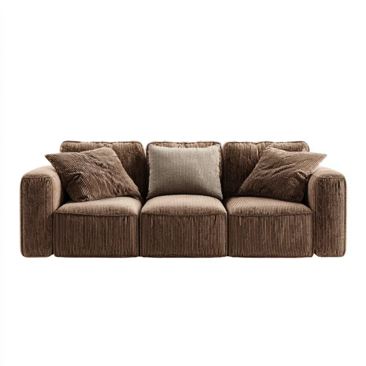 Trzyosobowa sofa modułowa z poliestru sztruksowego, brązowo-beżowa, 240 x 100 x 85 cm