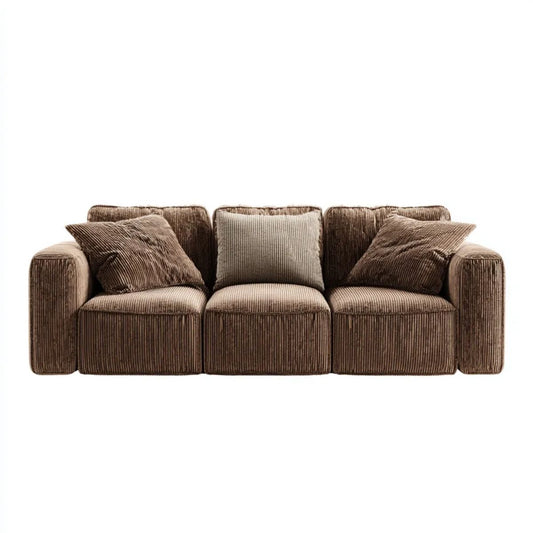 Trzyosobowa sofa modułowa z poliestru sztruksowego, brązowo-beżowa, 240 x 100 x 85 cm