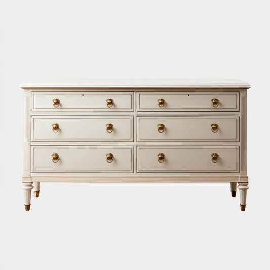 Kremowa komoda z MDF ze złotymi uchwytami, 6 szuflad, 150 × 45 × 90 cm