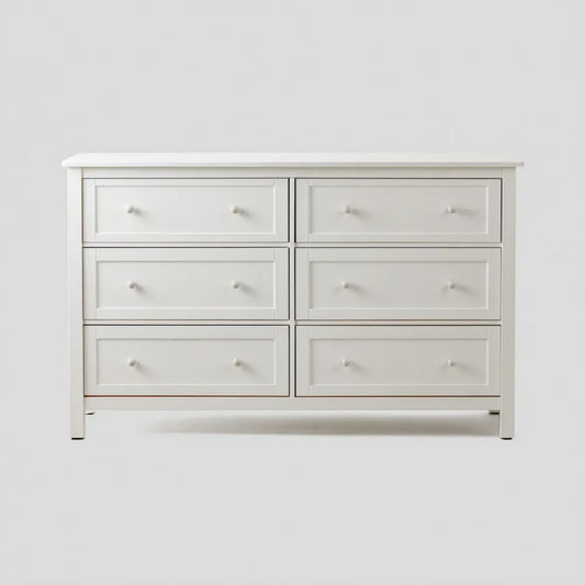 Biała komoda z 6 szufladami z lakierowanej płyty MDF, 140 × 40 × 85 cm