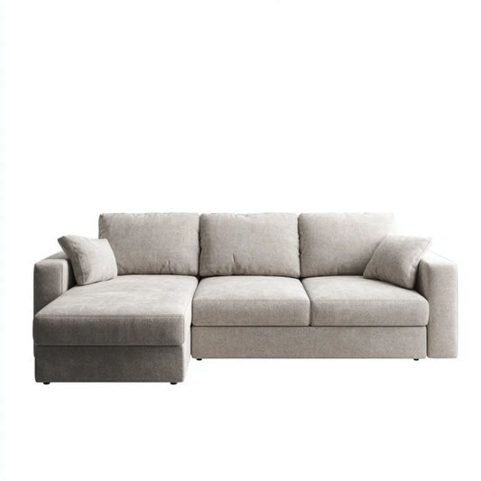 Jasnoszara sofa narożna tapicerowana z lewym szezlongiem, 240 x 150 x 85 cm