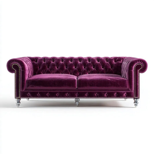 Trzyosobowa sofa Chesterfield z aksamitu fioletowa 225 x 95 x 75 cm