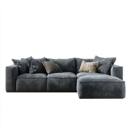 Sofa narożna w kształcie L z prawostronnym szezlongiem, ciemnoszara, sztruksowa, 280 × 170 × 85 cm