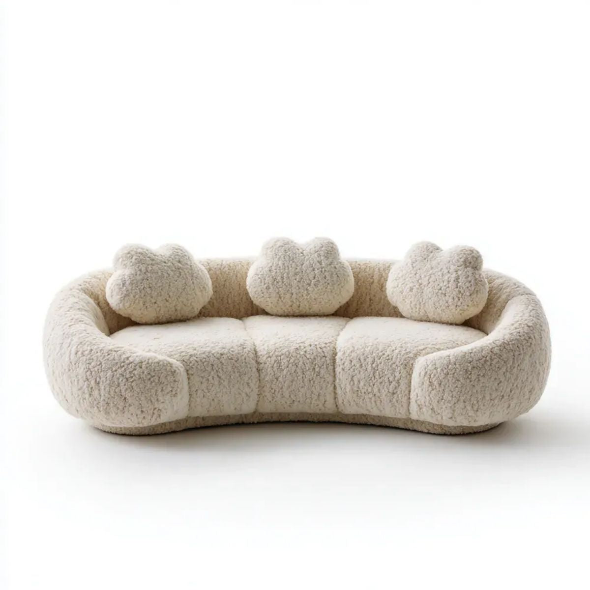 Trzyosobowa sofa owalna z tkaniny bouclé, kremowa, 200 x 90 x 68 cm