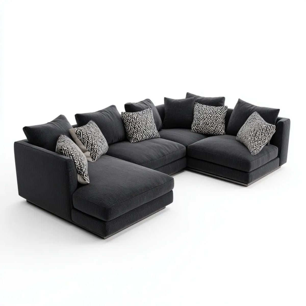 Modułowa sofa narożna L z poliestru, czarna, 330 x 250 x 85 cm