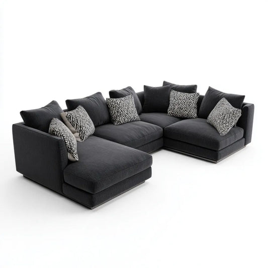 Modułowa sofa narożna L z poliestru, czarna, 330 x 250 x 85 cm