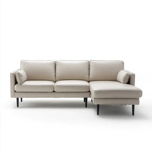 Beżowa sofa narożna ze skóry syntetycznej PU z prawostronnym szezlongiem 260 x 160 x 85 cm