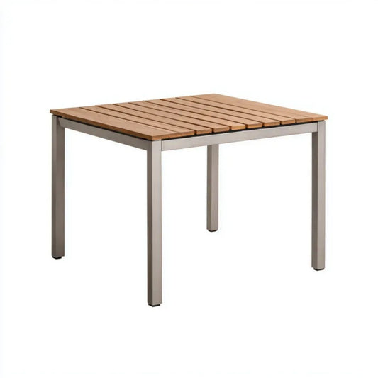 Prostokątny stół ogrodowy z drewna i stali 150 x 90 x 75 cm brązowo-srebrny